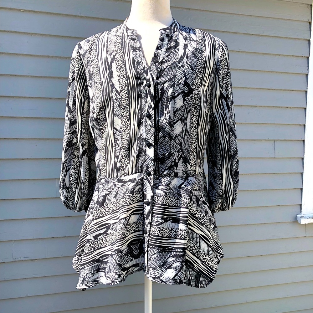 Style & Co. Black and White Animal Print Blouse Size Medium